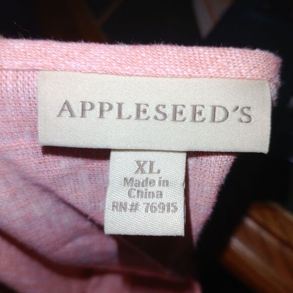 Appleseed's Linen Blend Pink Tunic Top Roll Tab Sleeve Size XL Coastal Beach - Picture 3 of 4